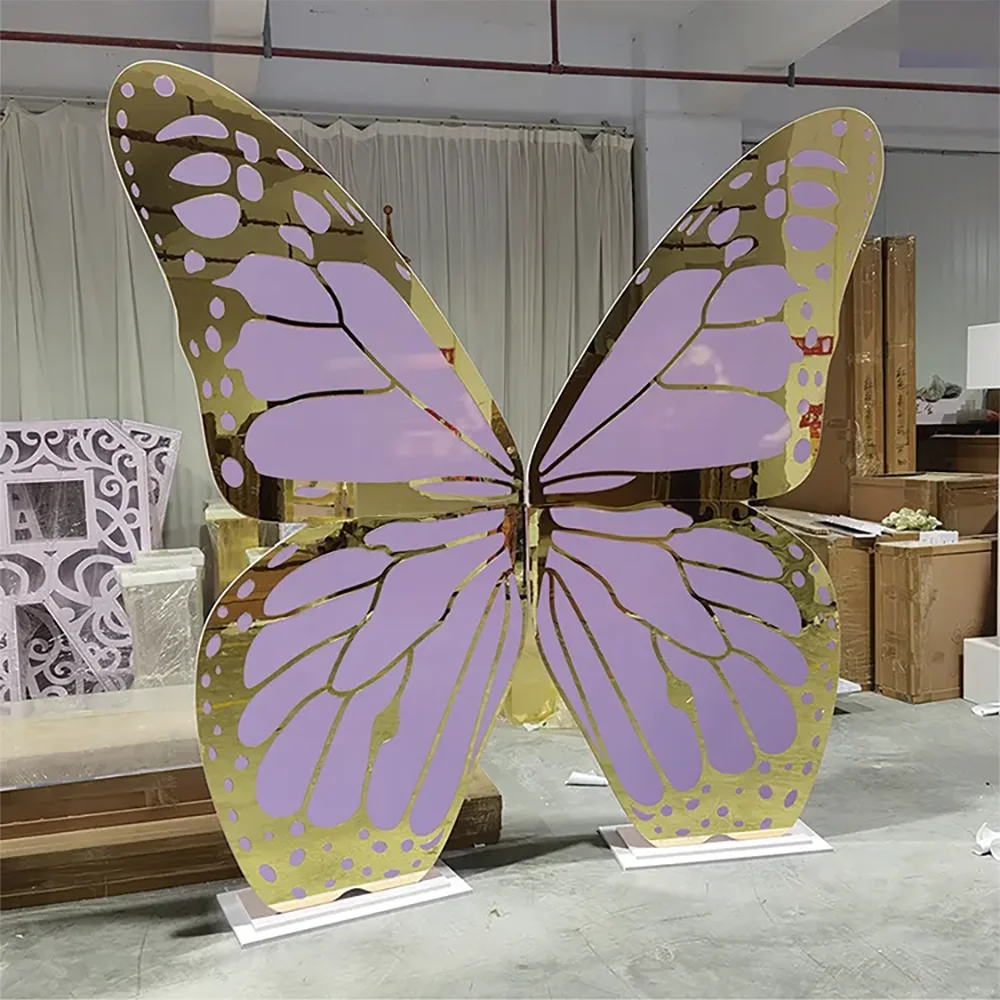 Elegant gold and pink butterfly shape wedding backdrop for babyshower party supply