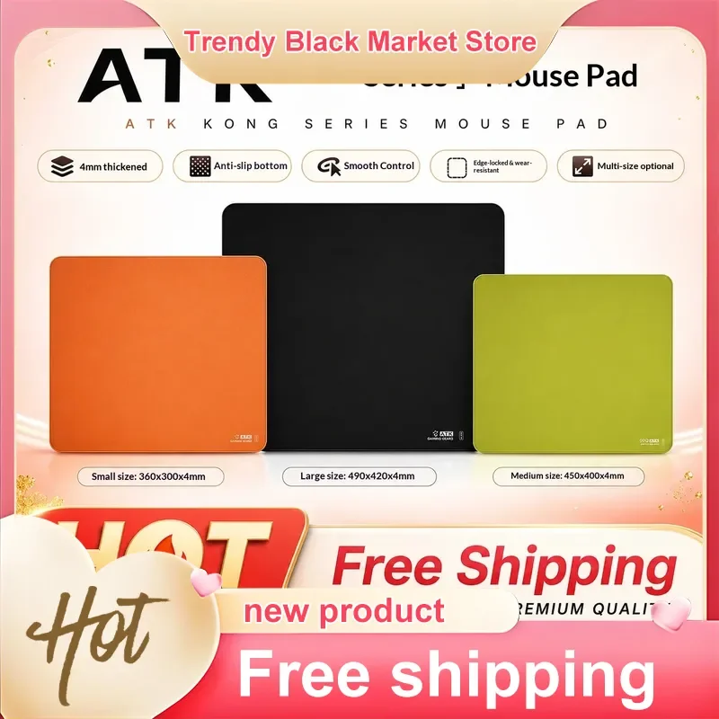 Original ATK Kong Esports Mousepad 4mm Thick Quick Glide Cloth Anti-slip PU Base Gaming Desk Mat Two Sizes 3 Colors Available