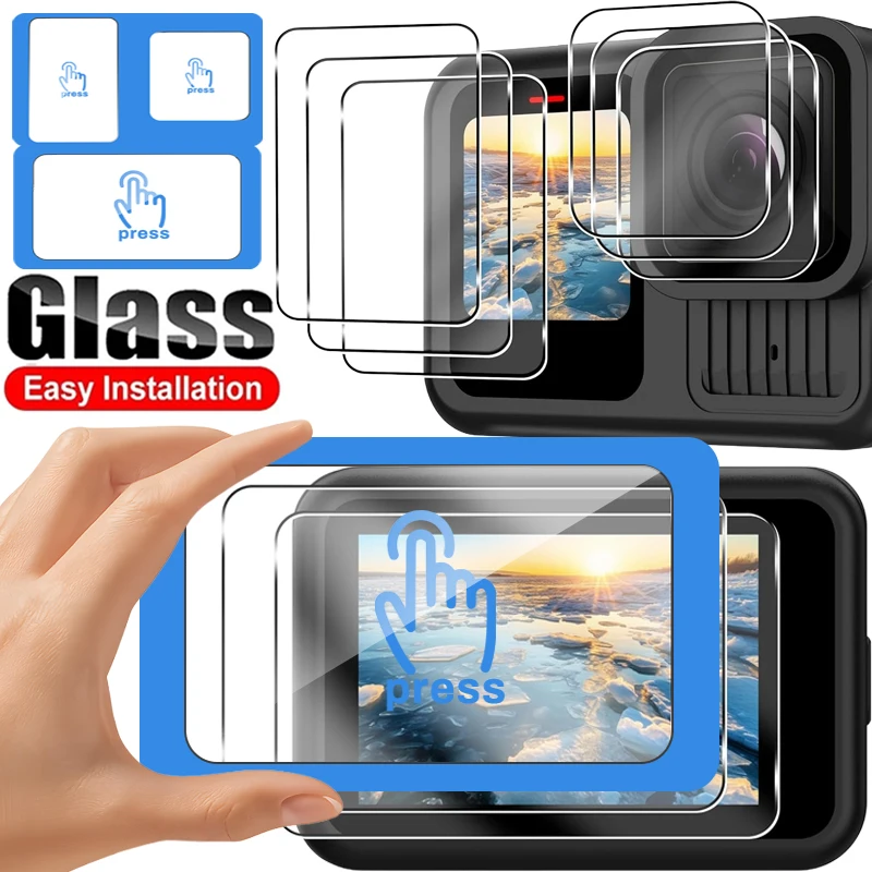 

3in1Easy Install Tempered Glass Films for GoPro Hero13 12 11 10 9 Front Back Camera Screen Protectors HD Anti-scratch Lens Cover