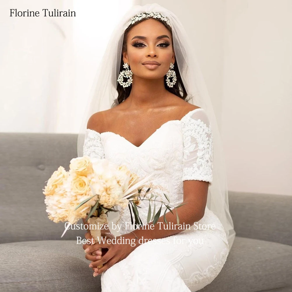 Na zamówienie szata De Mariée Sexy Off the Shoulder z krótkim rękawem Backless elegancka syrenka Sweep suknie ślubne z trenem dla narzeczonych 2023