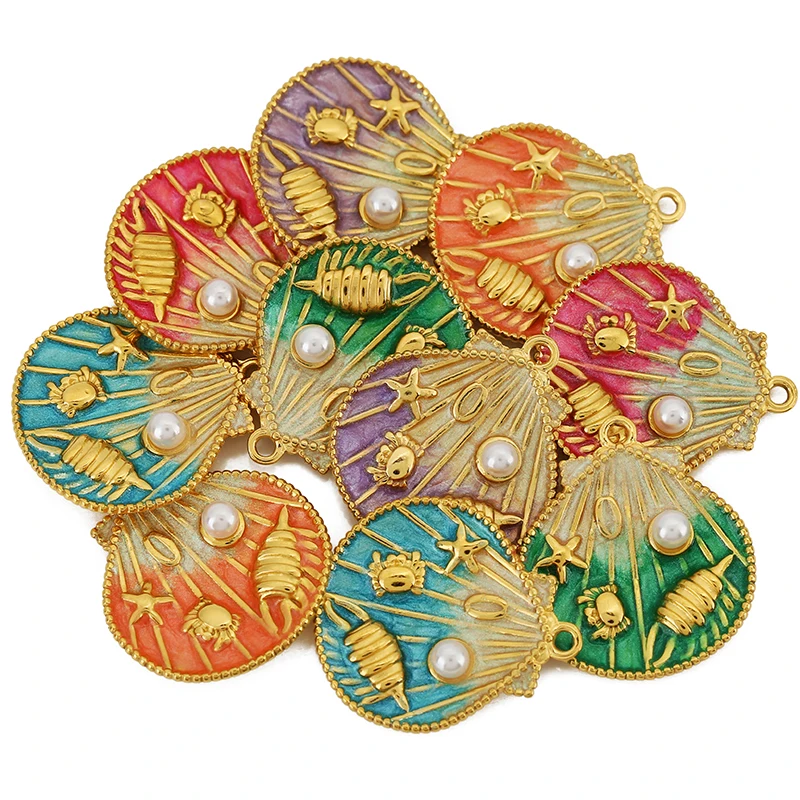 2 قطعة الفولاذ المقاوم للصدأ الصيف البحر سحر قذيفة السلاحف محارة الذهب المعلقات صنع المجوهرات DIY بها بنفسك النساء قلادة أقراط اكسسوارات