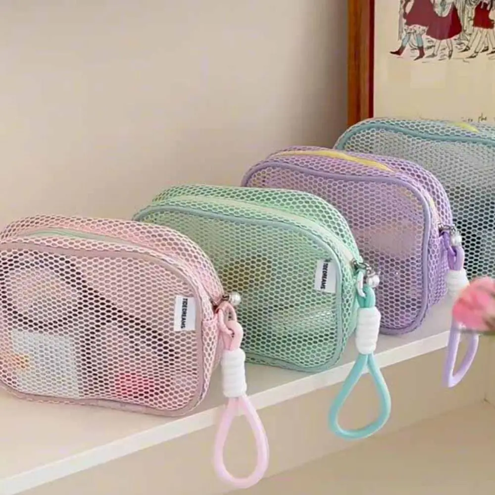 

Solid Color Mesh Cosmetic Bag Zipper Storage Bag Transparent Makeup Bag Toiletry Bag Organizer Case Pillow Makeup Pouch Travel
