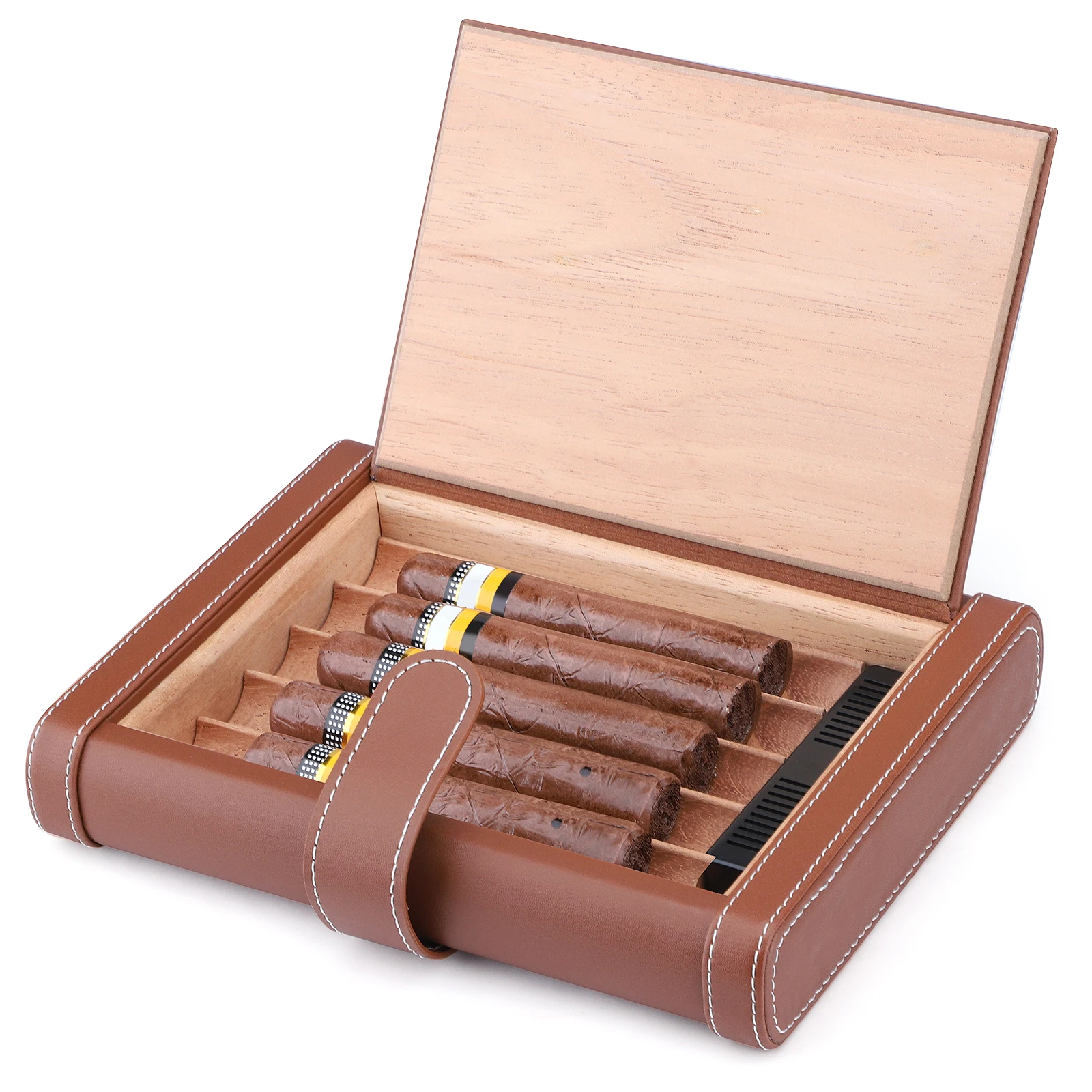 

Portable Cigar Travel Case For 4 to 5 Sticks Leather Cedar Wood Cigar Humidor Box Business For Cigar Lovers Gifts