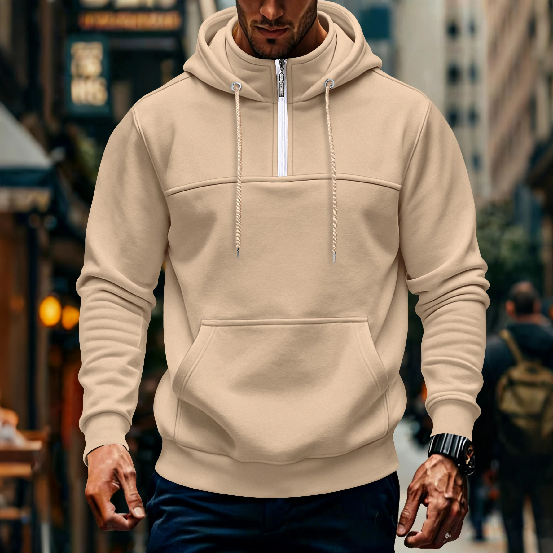 Grenzüberschreitender neuer Herbst-Winter-Freizeit-Sport-Hoodie für Herren mit Reißverschlusskragen im modischen Stil. – Detail 4