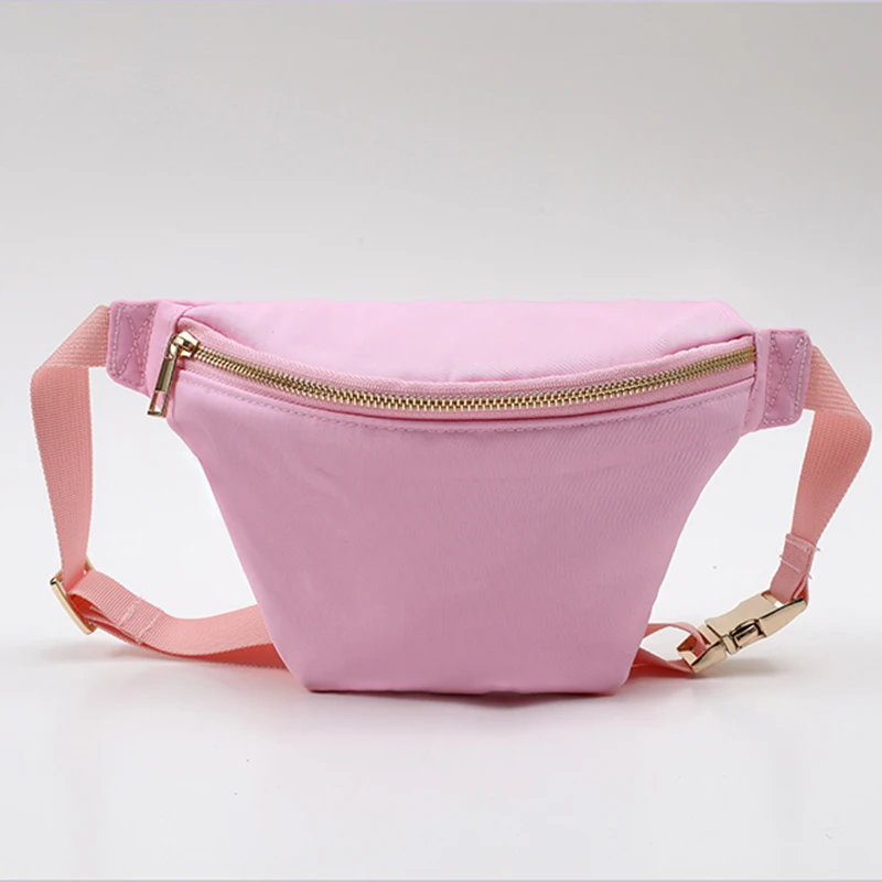 Preppy Nylon Fanny Pack Waterproof Soomth Zipper Makeup Bags Waist Bag with Adjustable Strap for Travel Sports Running