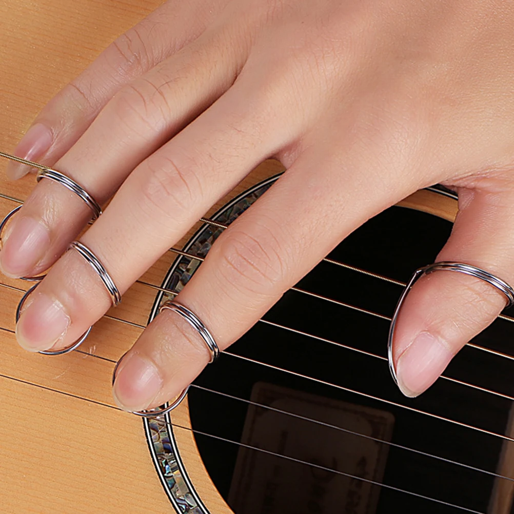 

1 set Finger Set for Banjo Guitar Thumb Mandolin Guitar Finger Pick Silver Metal Lightweight Musical Instrument Accessories