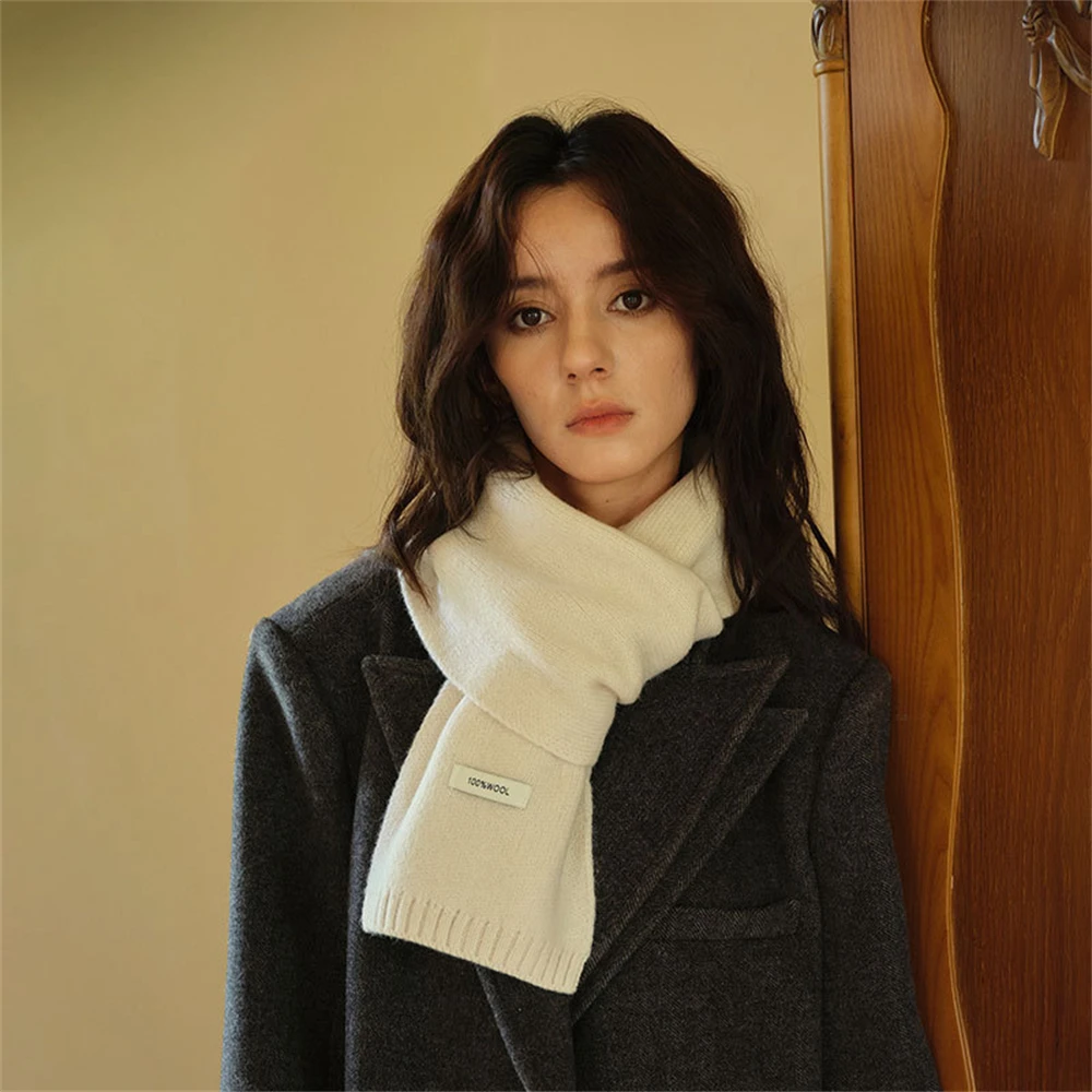 Wool Knitted Solid Color Scarf High Quality Winter Scarf Women Luxury Scarves for Ladies Student Autumn Thickened Warm Scarf