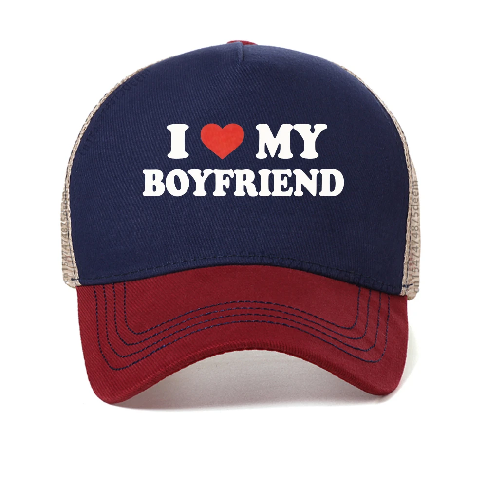 

I Love My Girlfriend Boyfriend Logo Print baseball cap Summer Men's Fashion Breathable Snapback hats outdoor mesh trucker hat