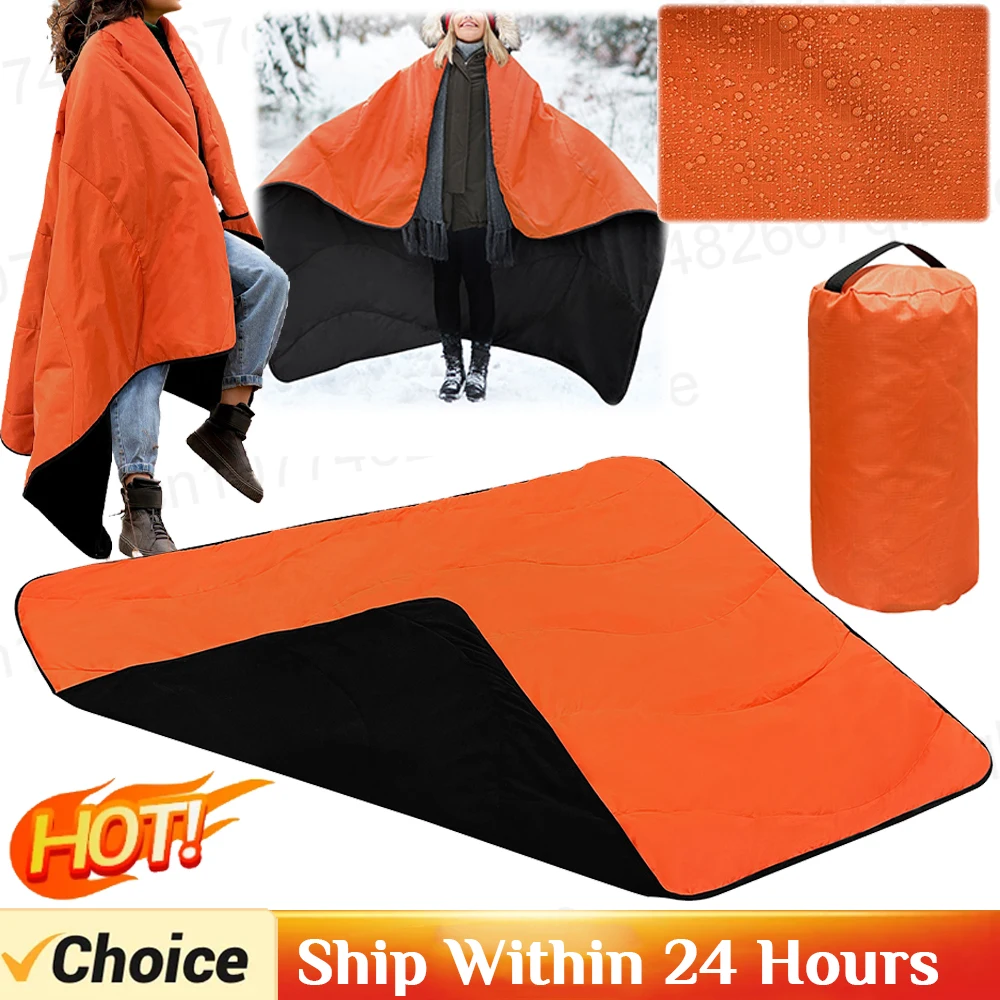 Outdoor Camping Blanket Waterproof Folding Polar Fleece Thermal Blanket Tear-Resistant Portable Blanket for Beach Picnic Stadium