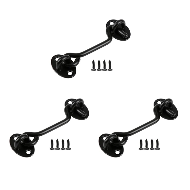 

A03F-защелка с крючком и проушиной для двери, 4-дюймовый замок с крючком для двери, богатая черная защелка с крючком, подходит для двери, окна, деревянного забора