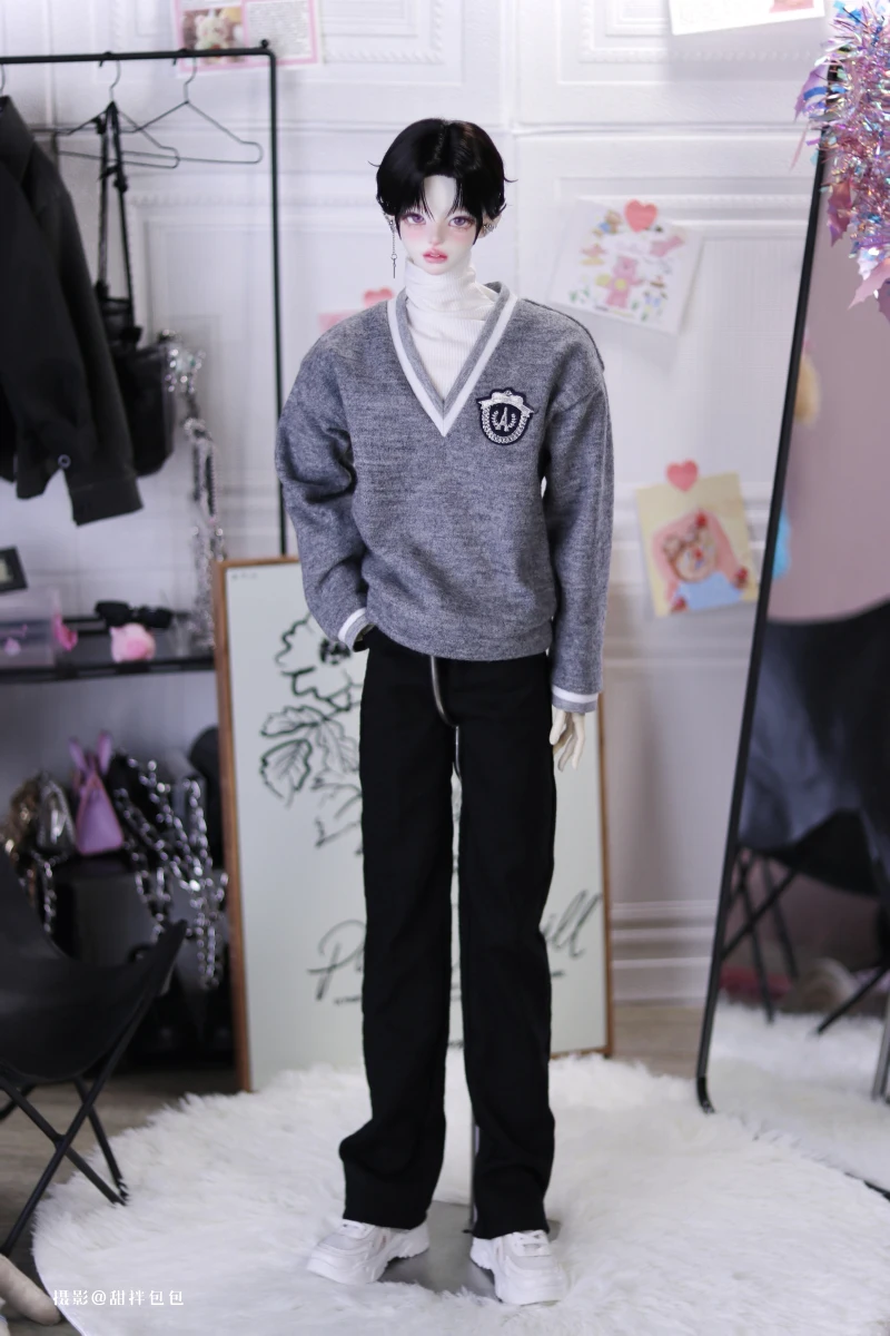 BJD Doll Clothes Suit Including V-neck Shirt Base Shirt Dad Pants For 1/3 BJD SD DD SD17 POPO68 Uncle SSDF ID75 Doll Accessories