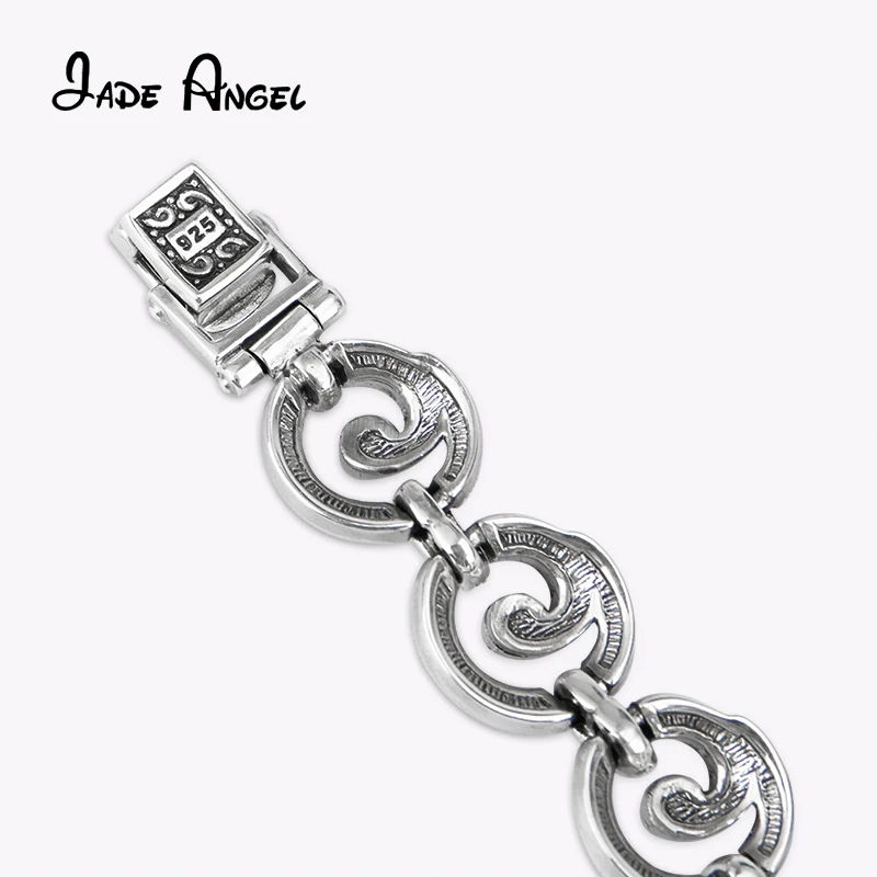 Jade Angel 925 Sterling Silver Ladies Quartz Watches Luxury Openwork Round Wave Pattern Wrist Watch Bracelet for Women Gifts