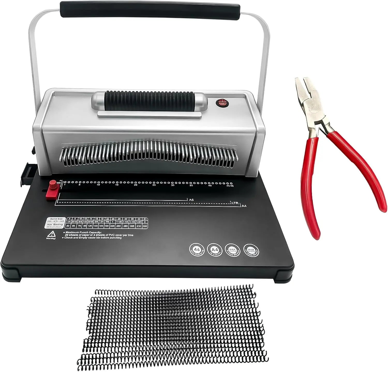 Spiral Coil Binder 46 Holes Electric Coil Inserter Manual Book Punch Maker 100pcs Plastic Coil Plier
