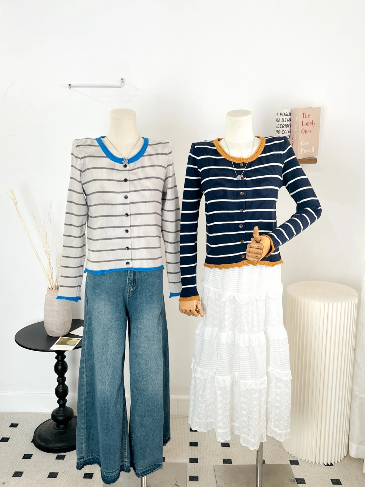 컬러 블록 스트라이프 니트 가디건 여성 슬림 캐주얼 스웨터 코트