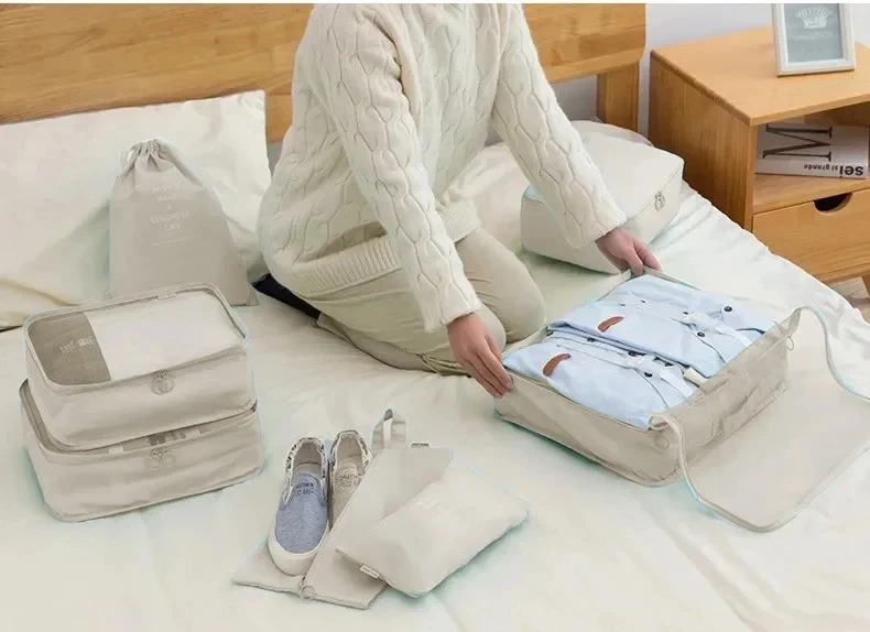 7/10 Teile/satz Reise Veranstalter Lagerung Taschen Koffer Verpackung Würfel Fällen Tragbare Kleiderschrank Gepäck Kleidung Schuh Beutel Falten – Detail 7