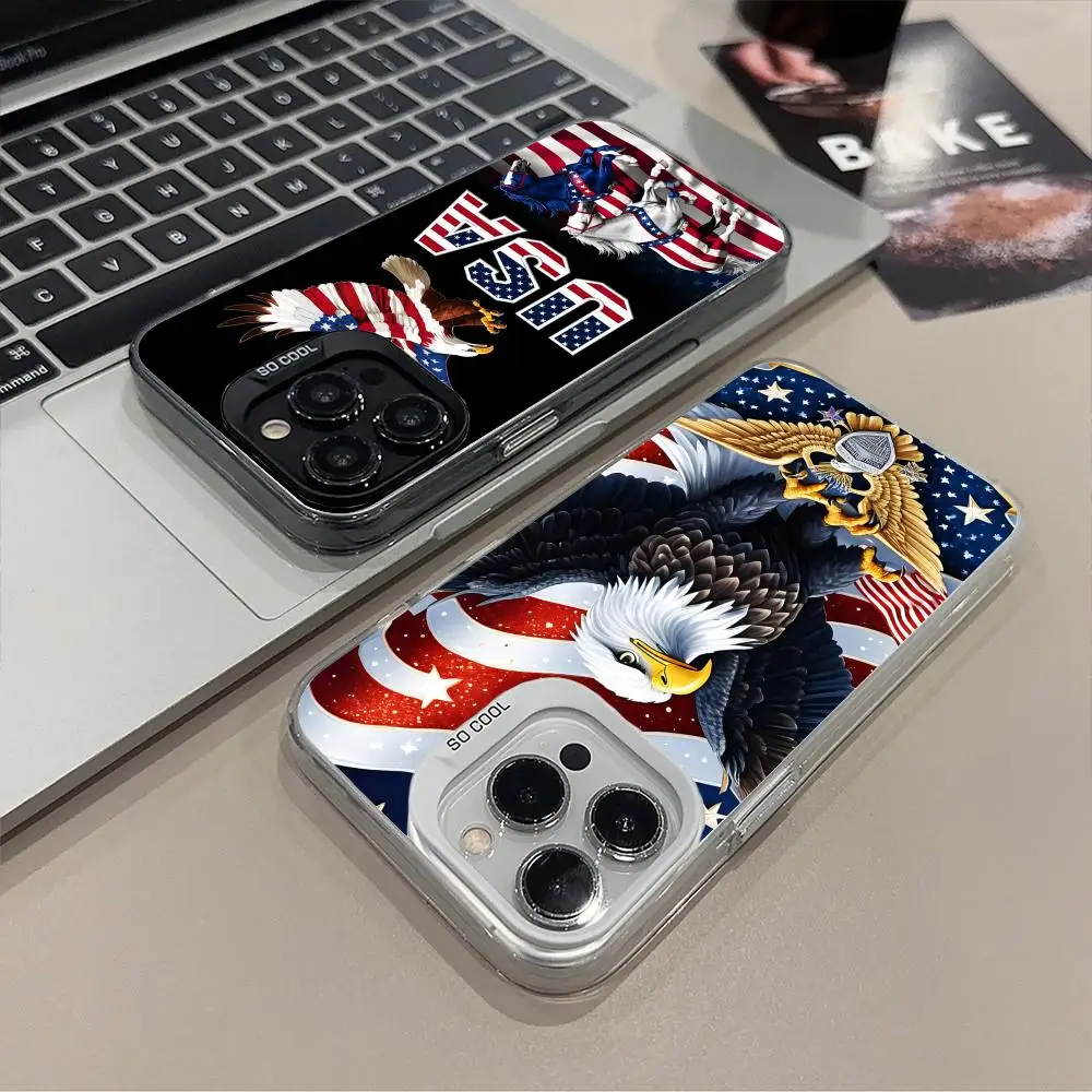 

USA America Flag Translucent Mobile Phone Case for iPhone 17 16 15 14 13 12 11 X XR XS Air Pro Max Plus Colorful Cover