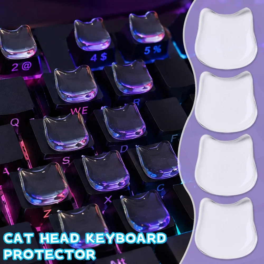 20-100pcs Cat Head Design Keyboard Sticker Raised Clear Simple Cat-head Typing Aid Transparent Key Pads To Prevent Nail Damage