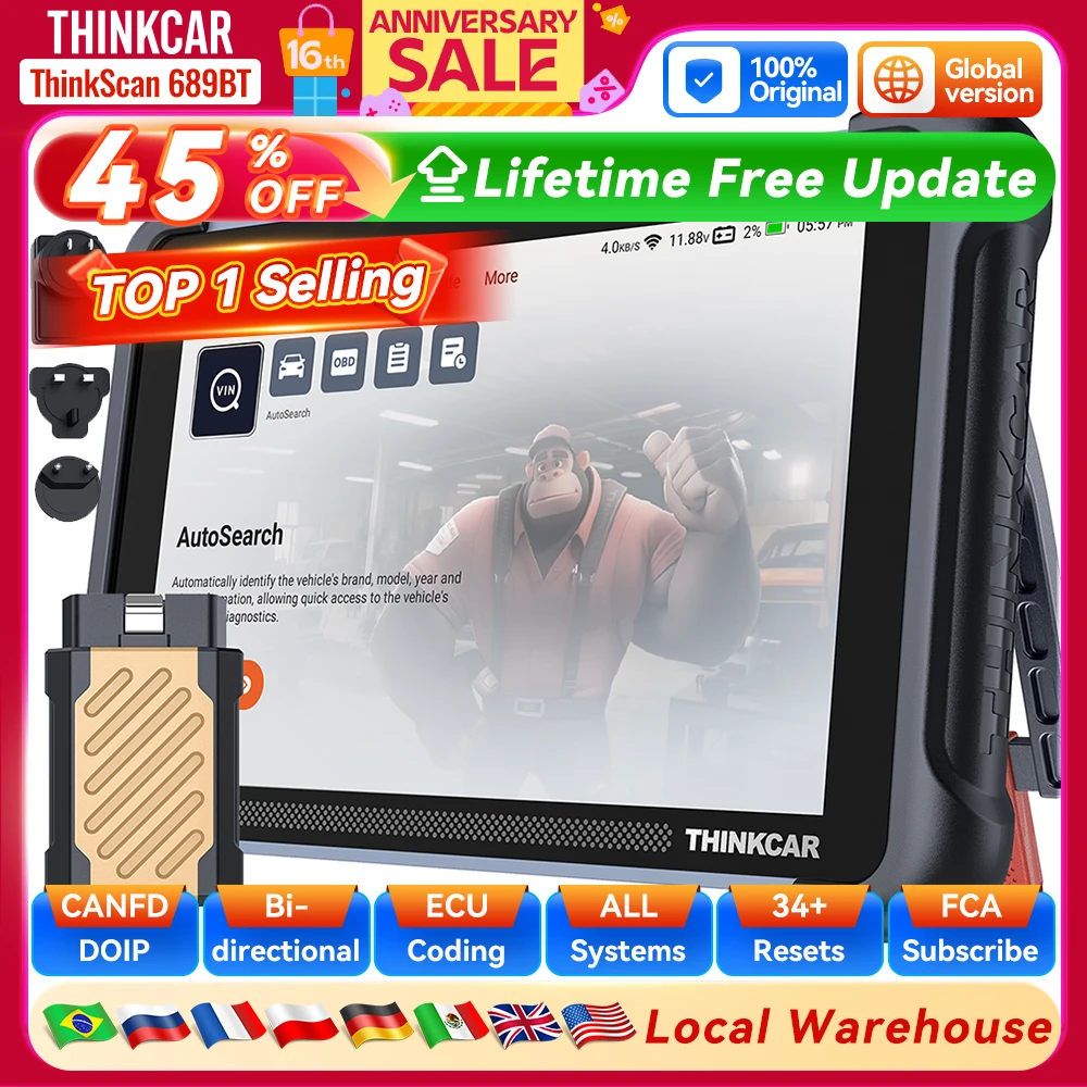 THINKCAR THINKSCAN 689BT Kfz-Diagnosetool, bidirektionaler Obd2-Scanner, ECU-Codierung, CANFD DOIP FCA Autoauth 34, kostenlos zurückgesetzt