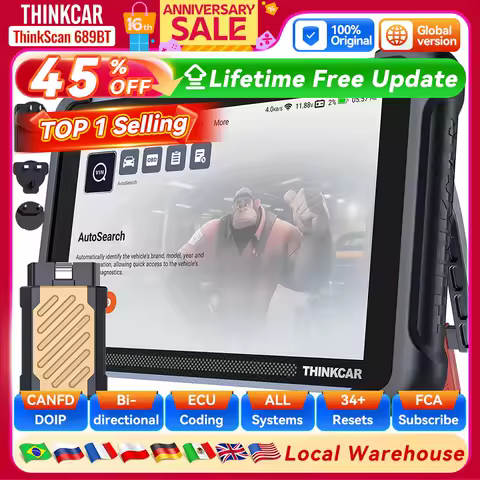 THINKCAR THINKSCAN 689BT Automotive Diagnostic Tool Bi directional Obd2 Scanner Key Programming ECU Coding CANFD DOIP 34 Resets