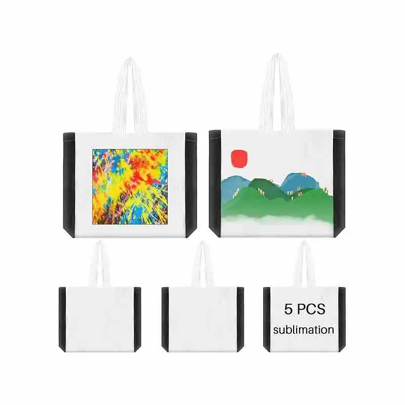 LW026 Sublimation Tote Bags, blank polyester shopping canvas tote bags side black for DIY Crafting and Decorating