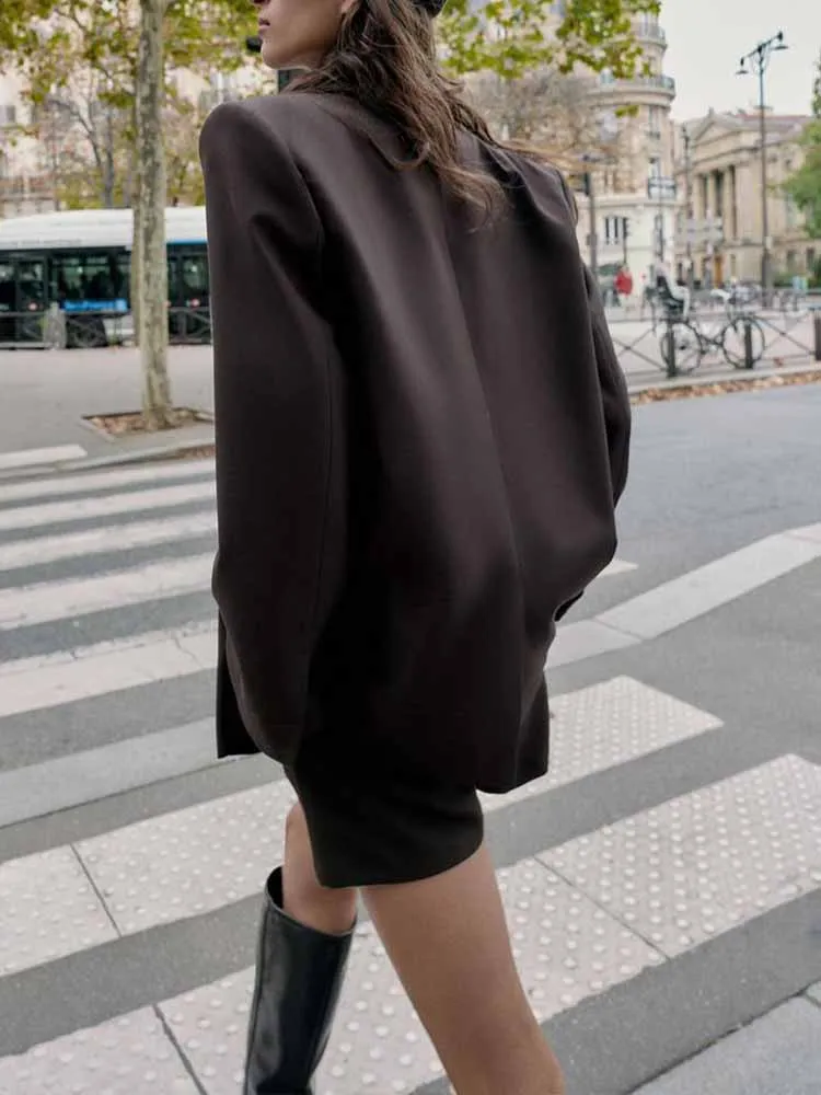 Neue Damen-Langarm-Zweireiher-Anzugjacke und Rock im europäischen und amerikanischen Stil mit Schulterpolstern