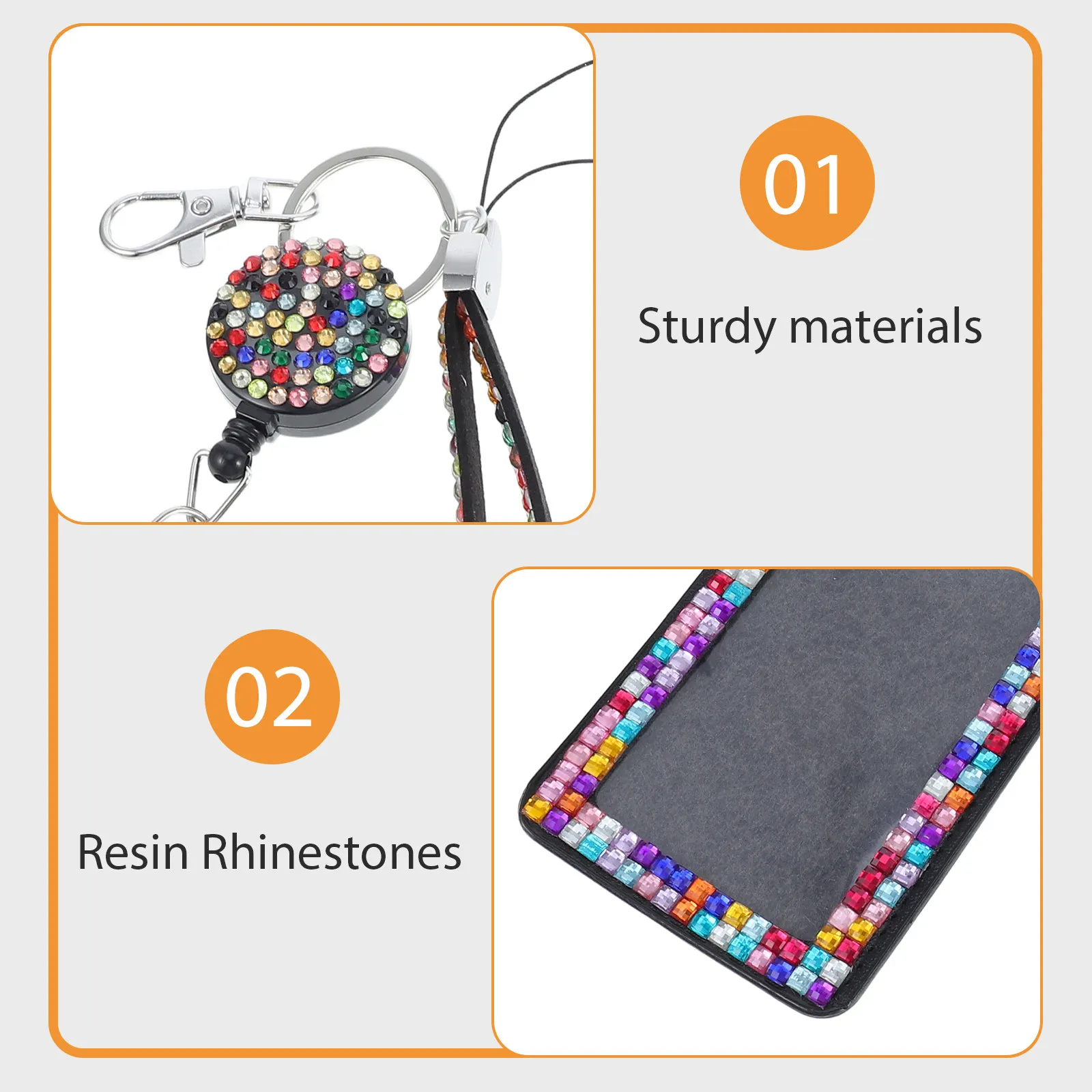 Rhinestone Crystal Lanyard Badge Holder Retractable Id Card Holder for Teachers Nurses Students Work School Use