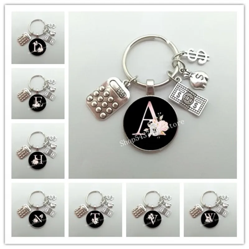 $100 Model Keychain A-Z Letter Keychain Glass Keychain Currency Tree Wallet for Handmade Souvenir $Gift Keyring