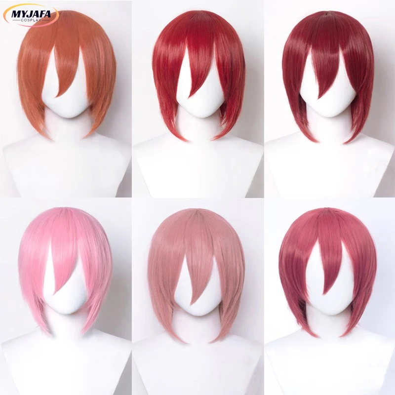 30cm Cosplay Wig Short Straight Multi-color Basic Unisex Wig Heat Resistant Synthetic Hair Halloween Party Wigs + Wig Cap