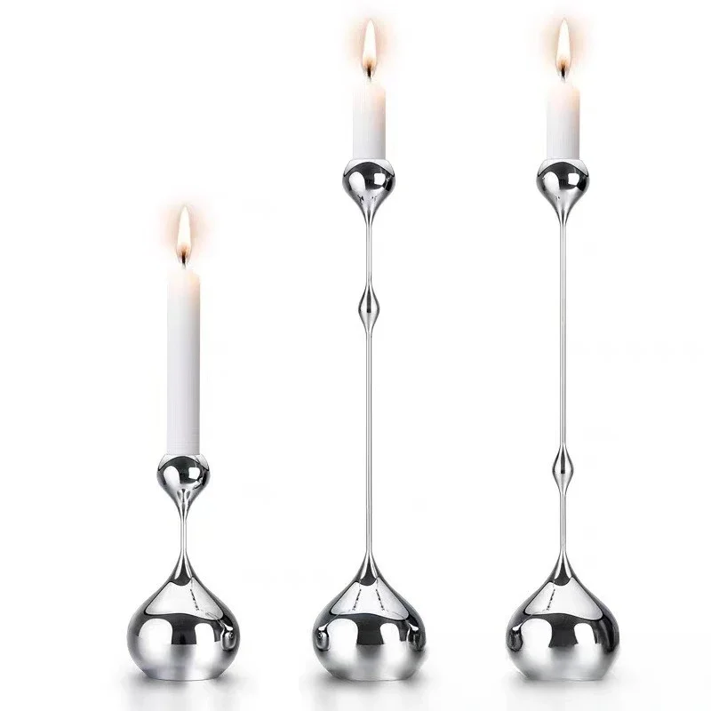 

Light luxury Internet celebrity stainless steel drop candlestick ornament high end home dining table decoration retro