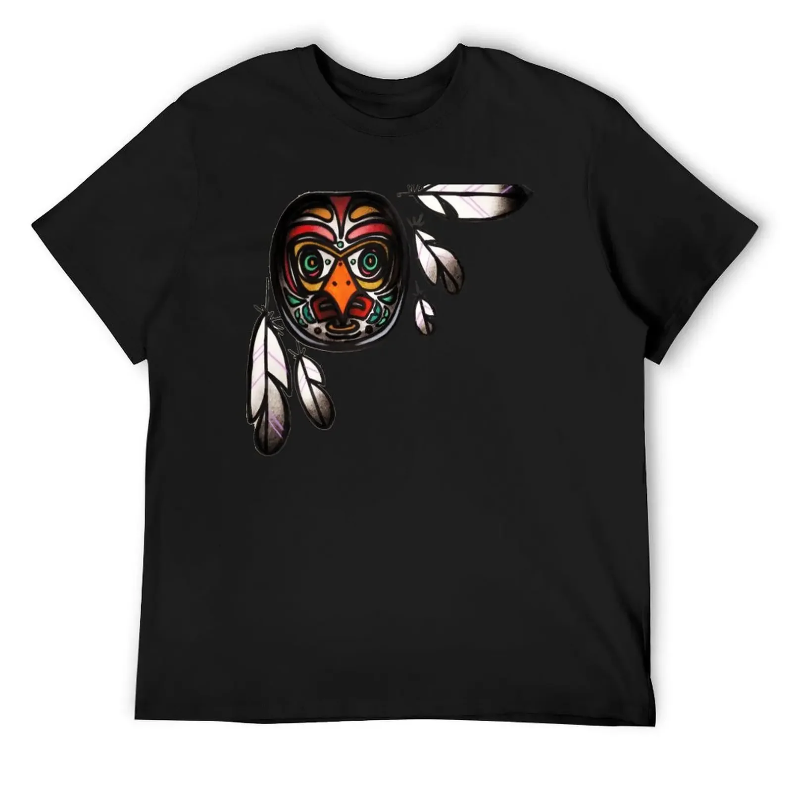 

northwest native, haida inspired owl mask with feathers, tattoo art shirt T-Shirt sublime oversized mens tall t shirts