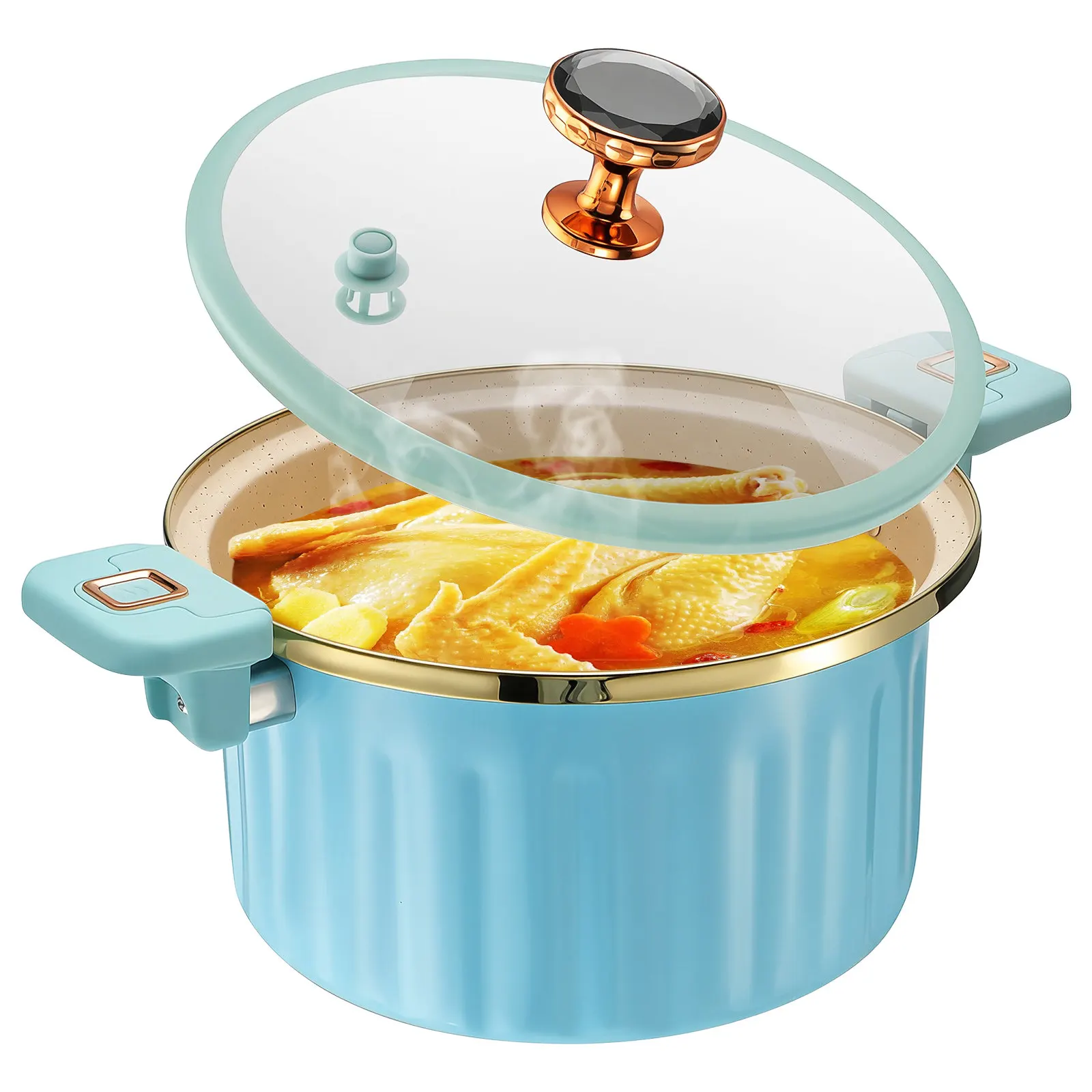 Casserole Pot Nonstick Stockpot with Glass Lid Micro Pressure Cooker 7L Induction Pasta Pot for Stew Steam Kitchen Cook Gasket