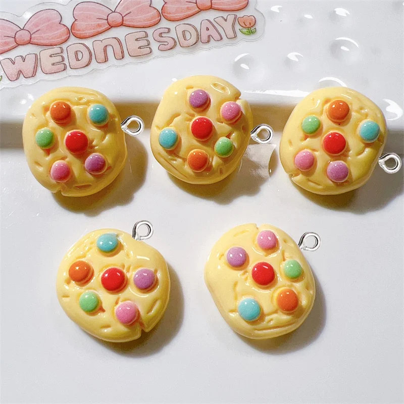 10Pcs Cartoon Color Candy Bean Biscuit Resin Charms Kid Simulation Food Toy Craft Supplies DIY Keychain Jewelry Decorate Pendant
