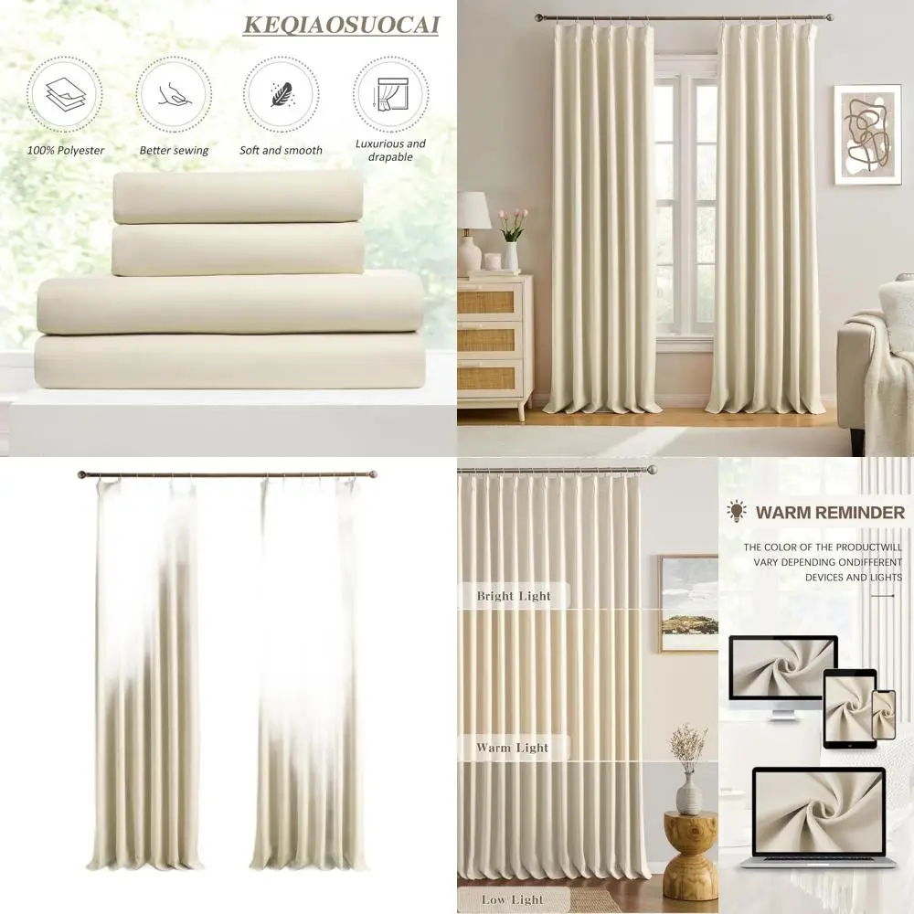 

Плиссированные шторы кремово-бежевого цвета, длина 84 дюйма, комплект из 2 панелей, шумопоглощающие, современные нейтральные занавески для детской/спальни (40x84)