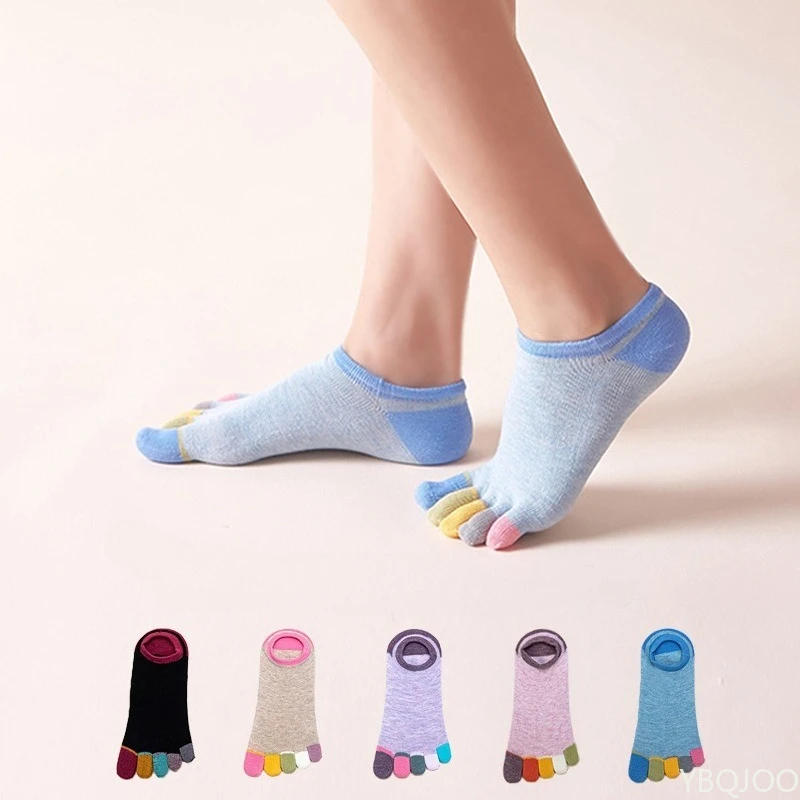 

5 Pairs Spring No Show Toes Socks Pure Cotton Colorful Cute Casual Soft Breathable Deodorant Invisible 5 Finger Socks Harajuku