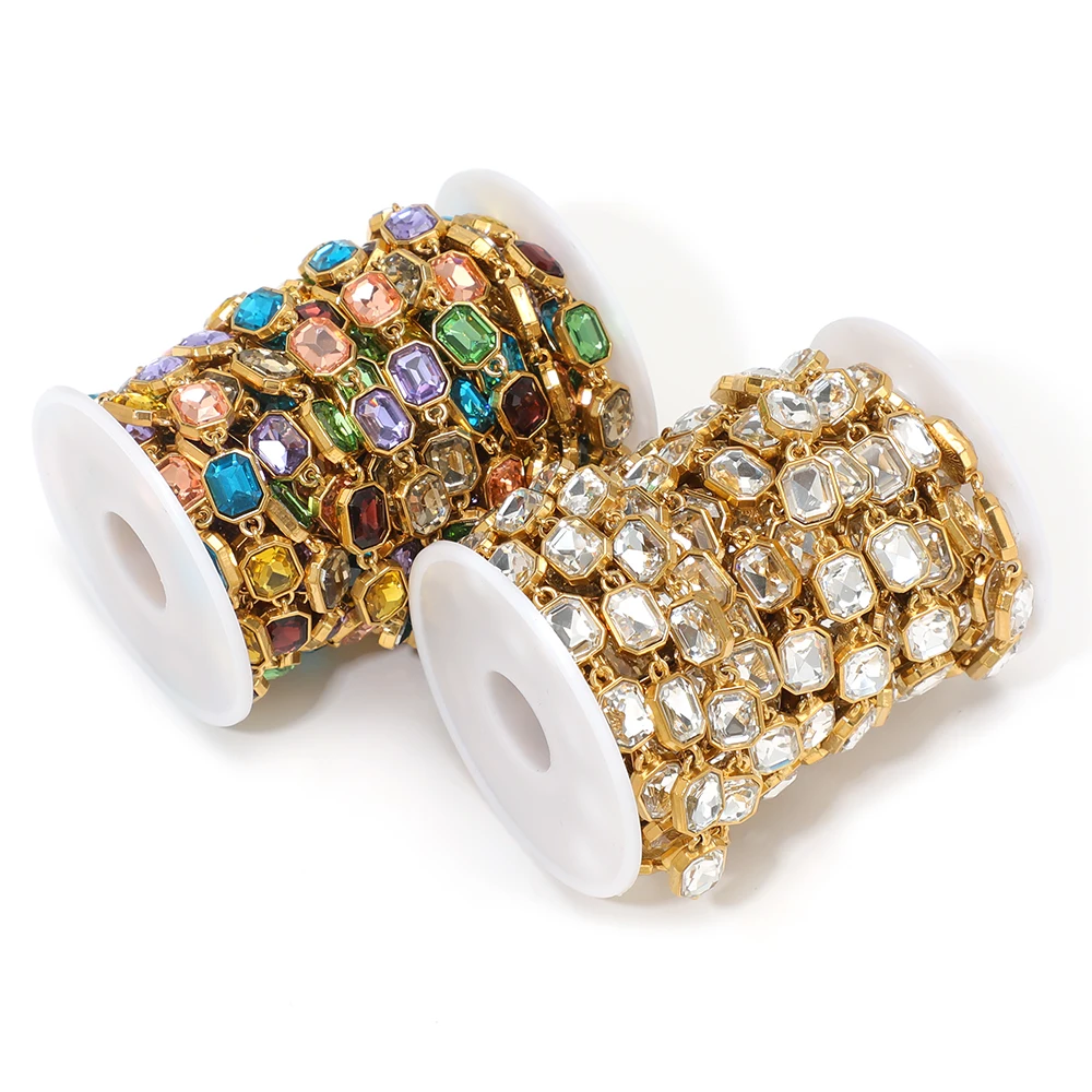 

1 метр цепочек из нержавеющей стали с разноцветными цирконами, винтажные цепочки для ожерелий, для изготовления ювелирных изделий своими руками, браслетов, подарков на день рождения, фурнитура