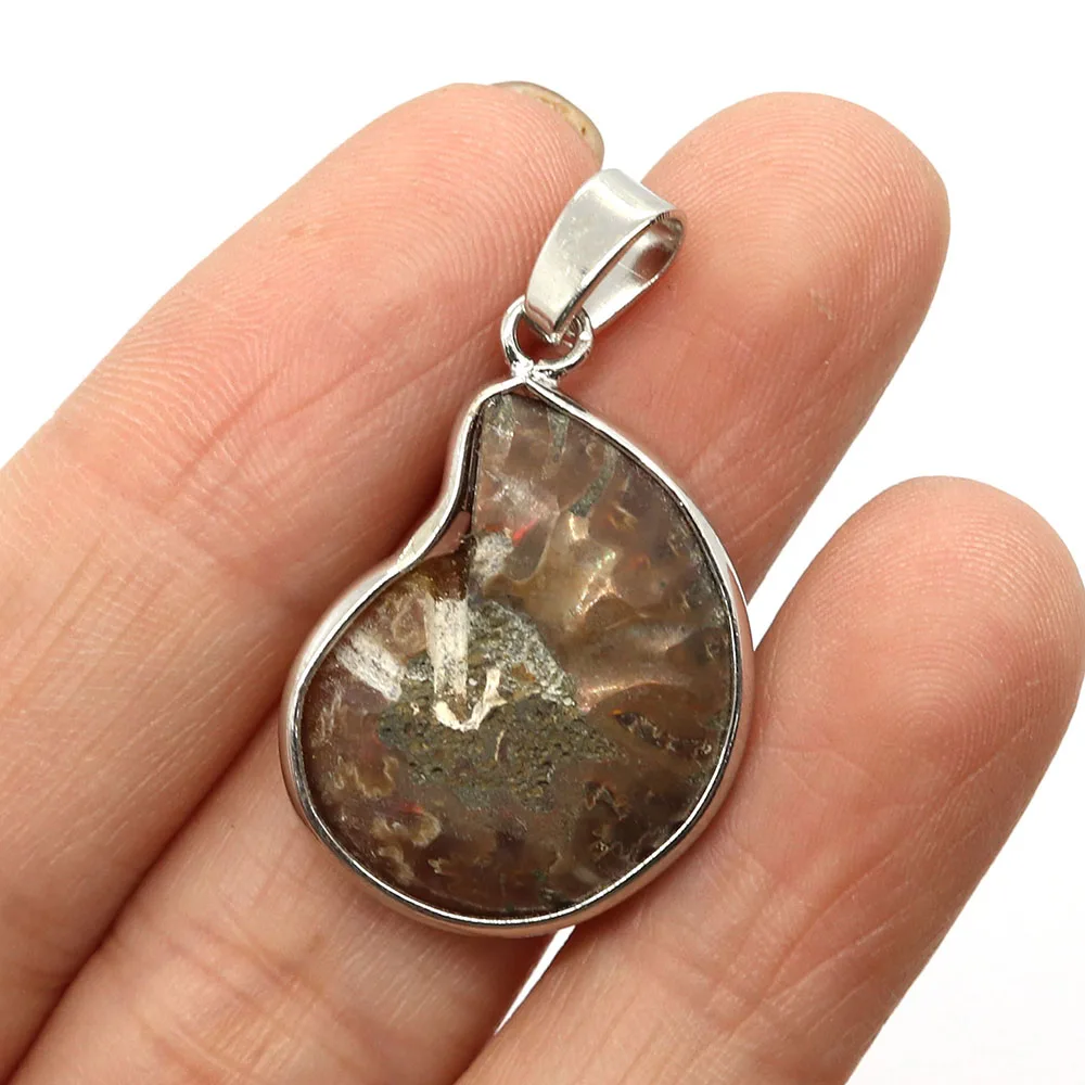 Natural Stones Pendants Necklace Ammonite Seashell Snail Ocean Reliquiae Conch Animal Raw Stone Necklace Men Jewellery