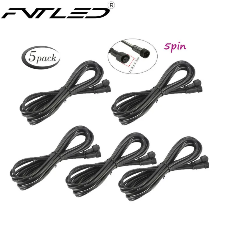 FVTLED 1-5pcs 5PIN 1/2/3 Meters Waterproof Extension Cable Wire Leads Power Cord Male Female Connectors for RGBW Deck Lights