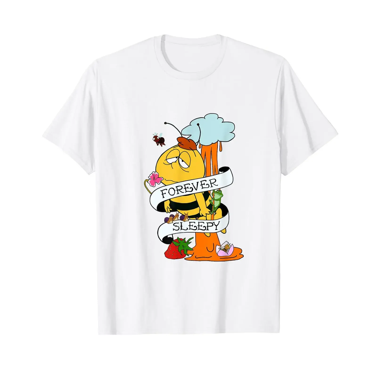 Maya the Bee Forever Sleepy T Shirt vintage Washed streetwear fashion Unisex Casual Top For Everyday Wear graphic