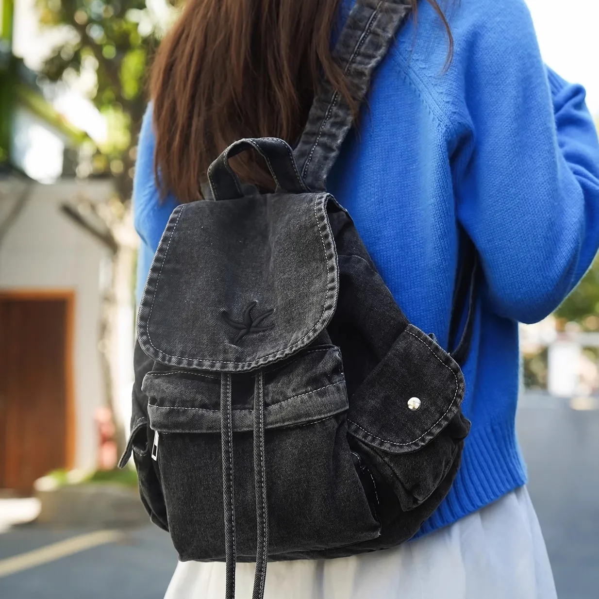 

Классическая джинсовая холщовая сумка INS в стиле ретро с большой вместимостью, на шнурке, с откидной крышкой, на плечо, для поездок на работу