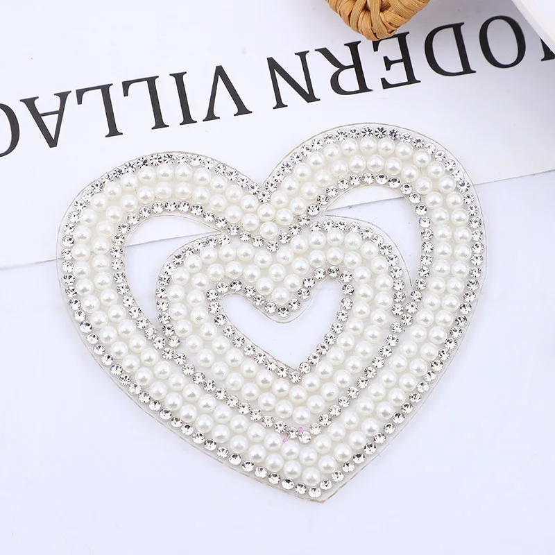 Parches de corazón para planchar en apliques de diamantes de imitación, insignias térmicas de perlas DIY para ropa, chaqueta, mochila, costura decorativa BX061