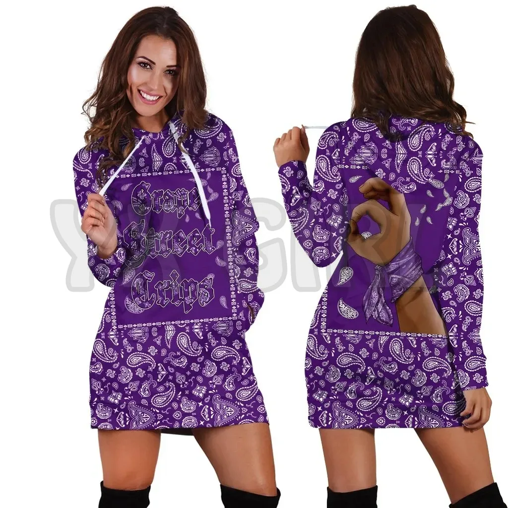 Grape Street Crips Gang  Purple Bandana3D Printed Hoodie Dress Novelty Hoodies Women Casual LongSleeve Hooded Pullover Tracksuit