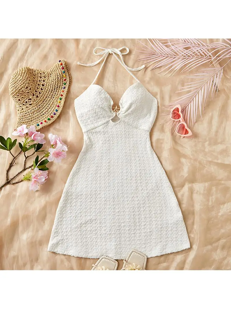 

Летняя одежда Vaion Sle с открытыми плечами Midi Dr, сексуальная женская одежда Ne Hanging Beach, песчаный пляж, повседневный комплект с юбкой