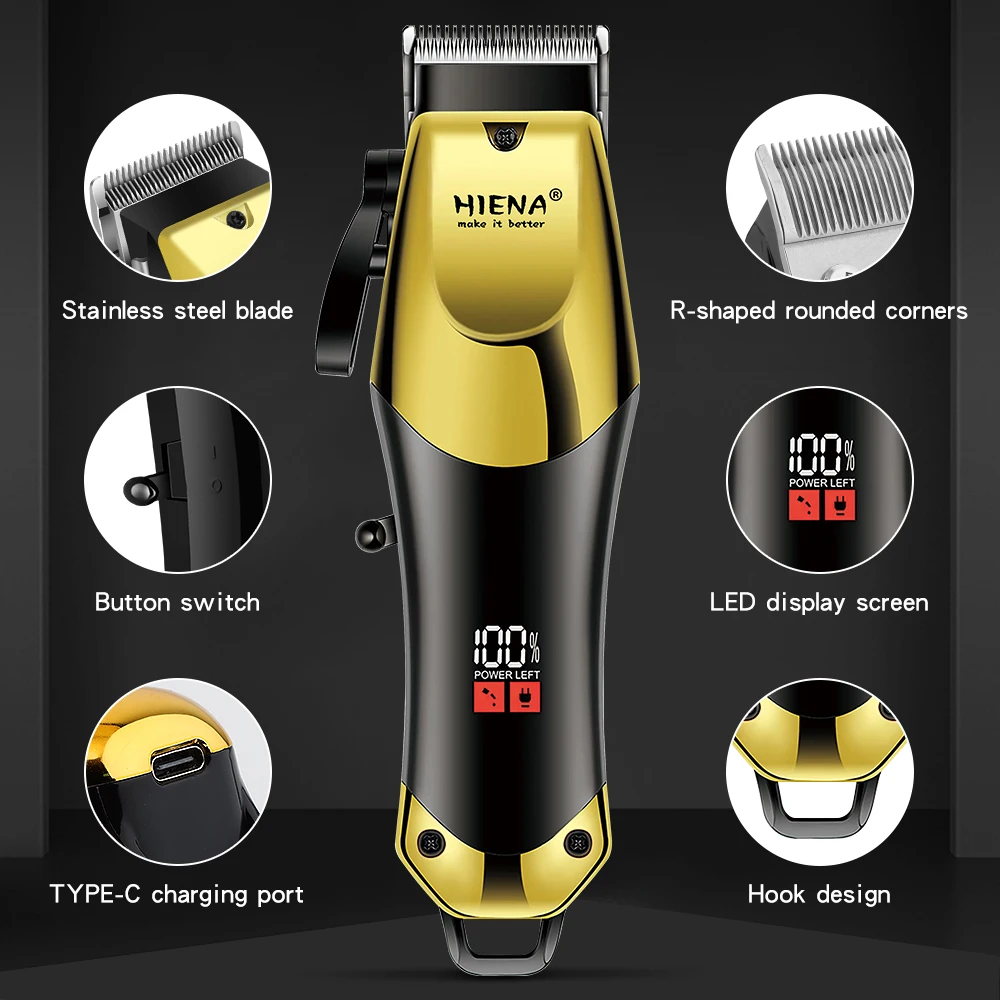 HIENA Professional Barber Cordless Hair Trimmer Professional High Quality Electric Hair Clipper Men Rechargeable Clippers