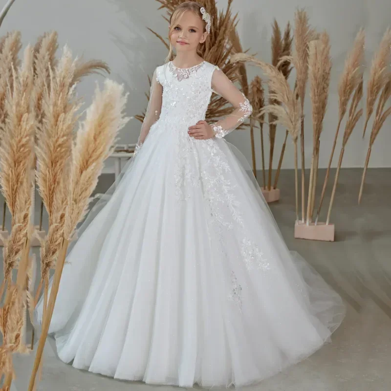

Flower Girl Dress for Wedding Teen Girls Graduation Party Prom Long Sleeves Pageant Gown First Communion Dress