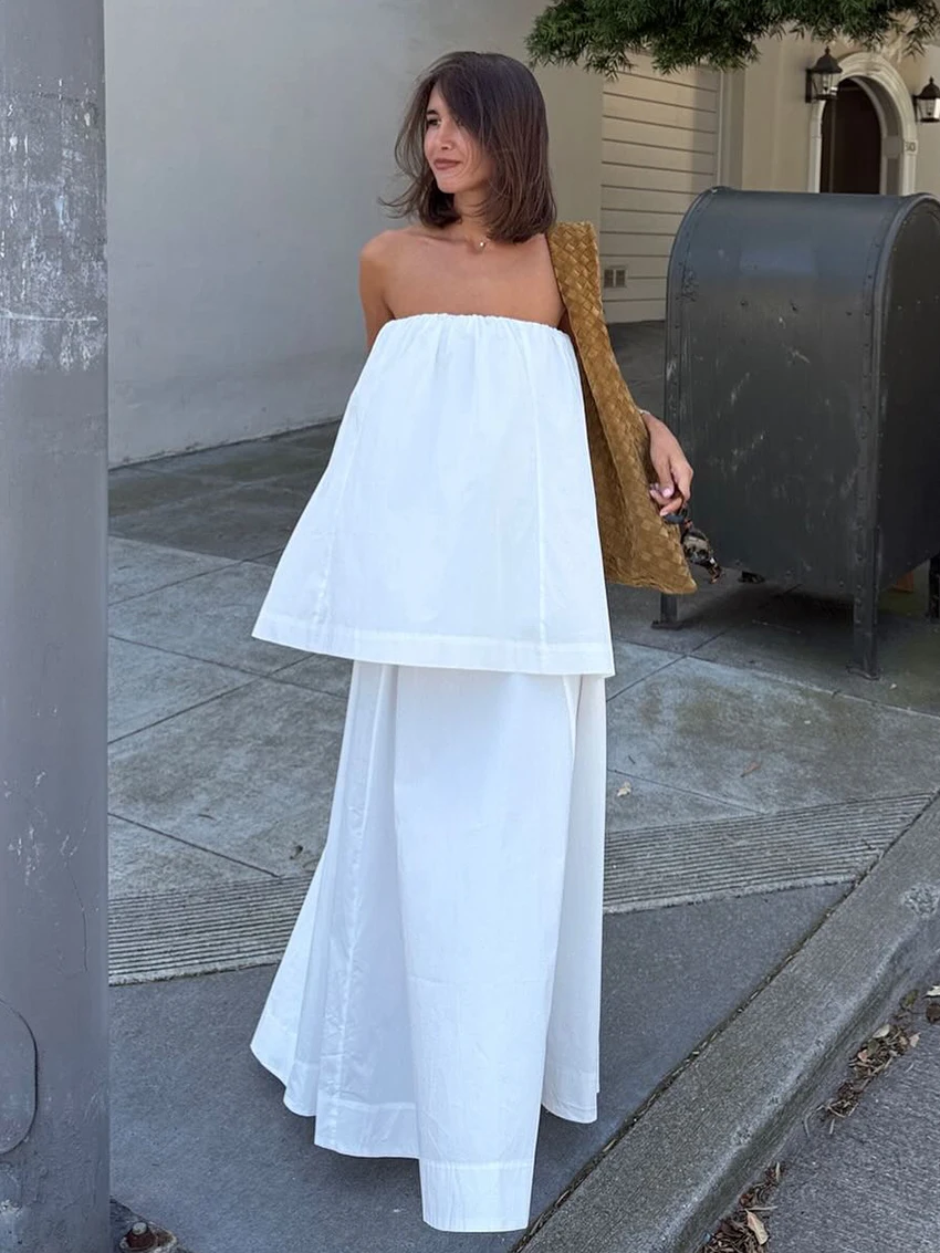 Marthaqiqi Cotton Ladies Nightgown Set Slash Neck Pajamas Tank Tops Nightwear Backless Sleepwear Long Skirts Casual Nightie Suit