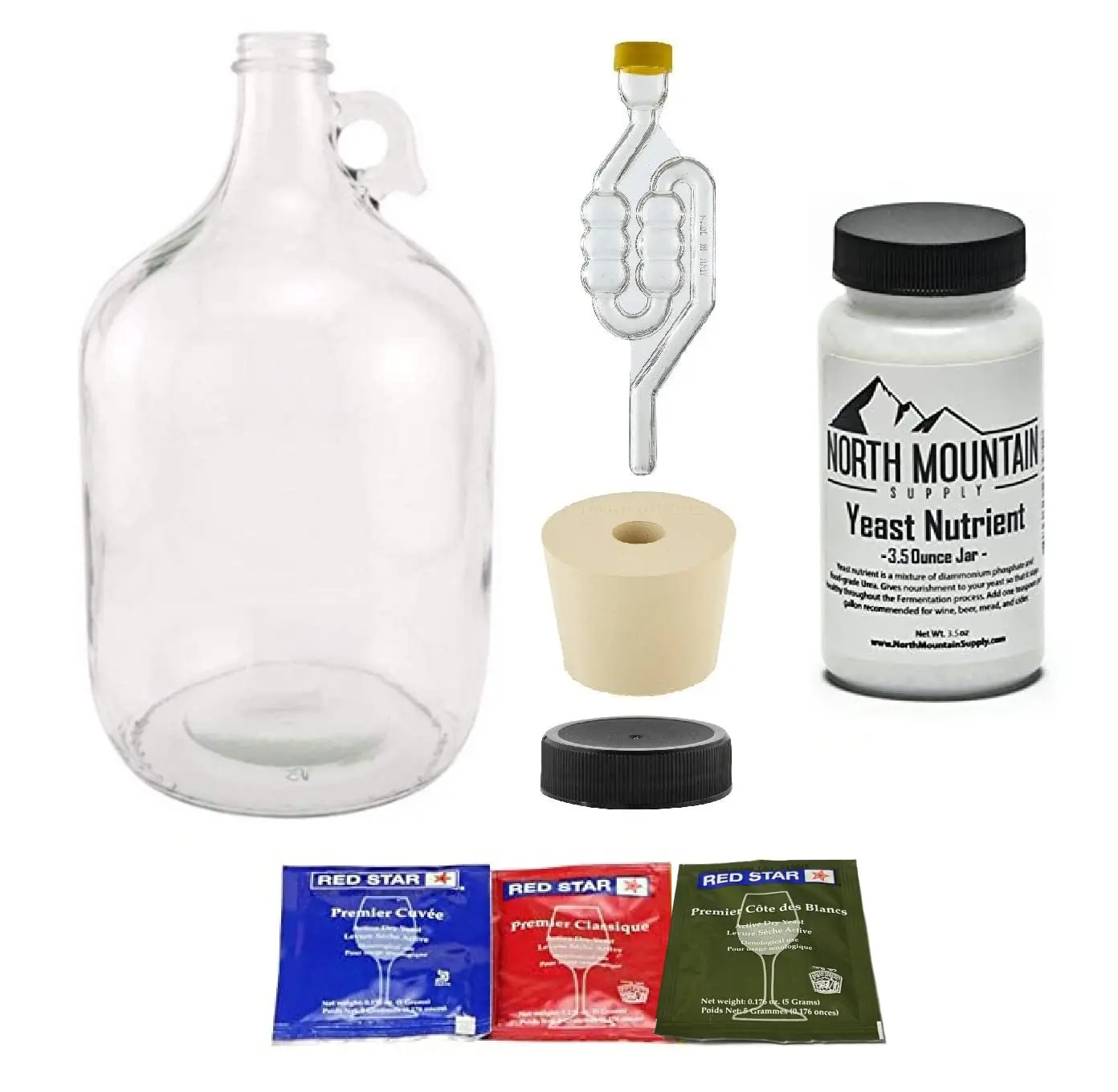 

1 Gallon Glass Fermenting Jug with Handle, Twin Bubble Airlock & Yeast Nutrients for Beer Wine Kombucha Brewing