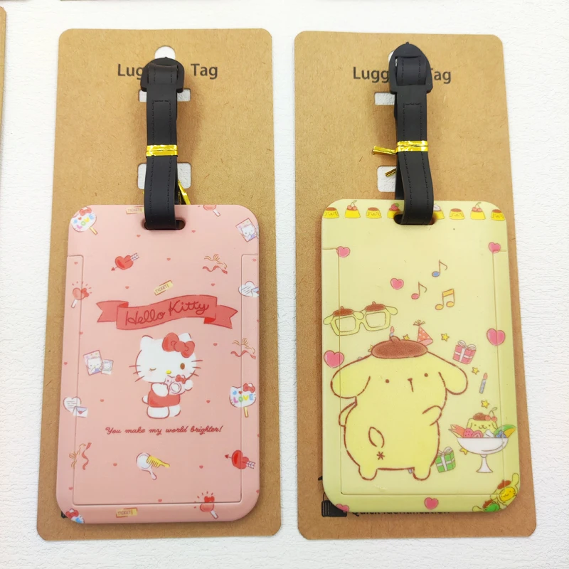 سلسلة سانريو ملصق الأمتعة الرائع علامة الأمتعة اللطيفة للأطفال حقيبة معرف عنوان حامل الأمتعة الصعود حقيبة محمولة تذكرة