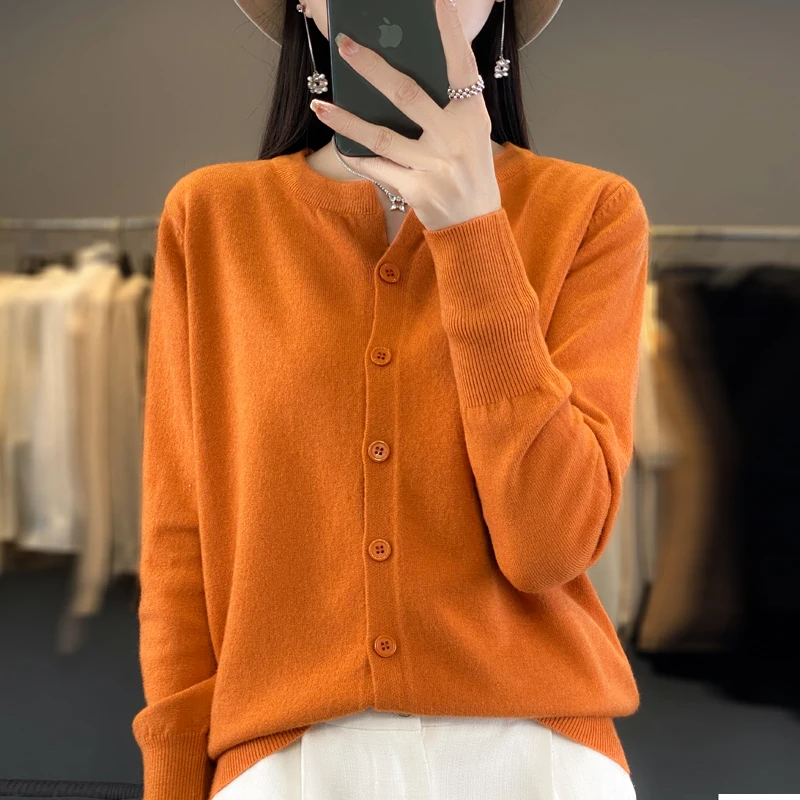 2023 cashmere sweater cardigan women\'s single breasted long sleeved elegant vintage pullover wool knitted autumn and winter coat