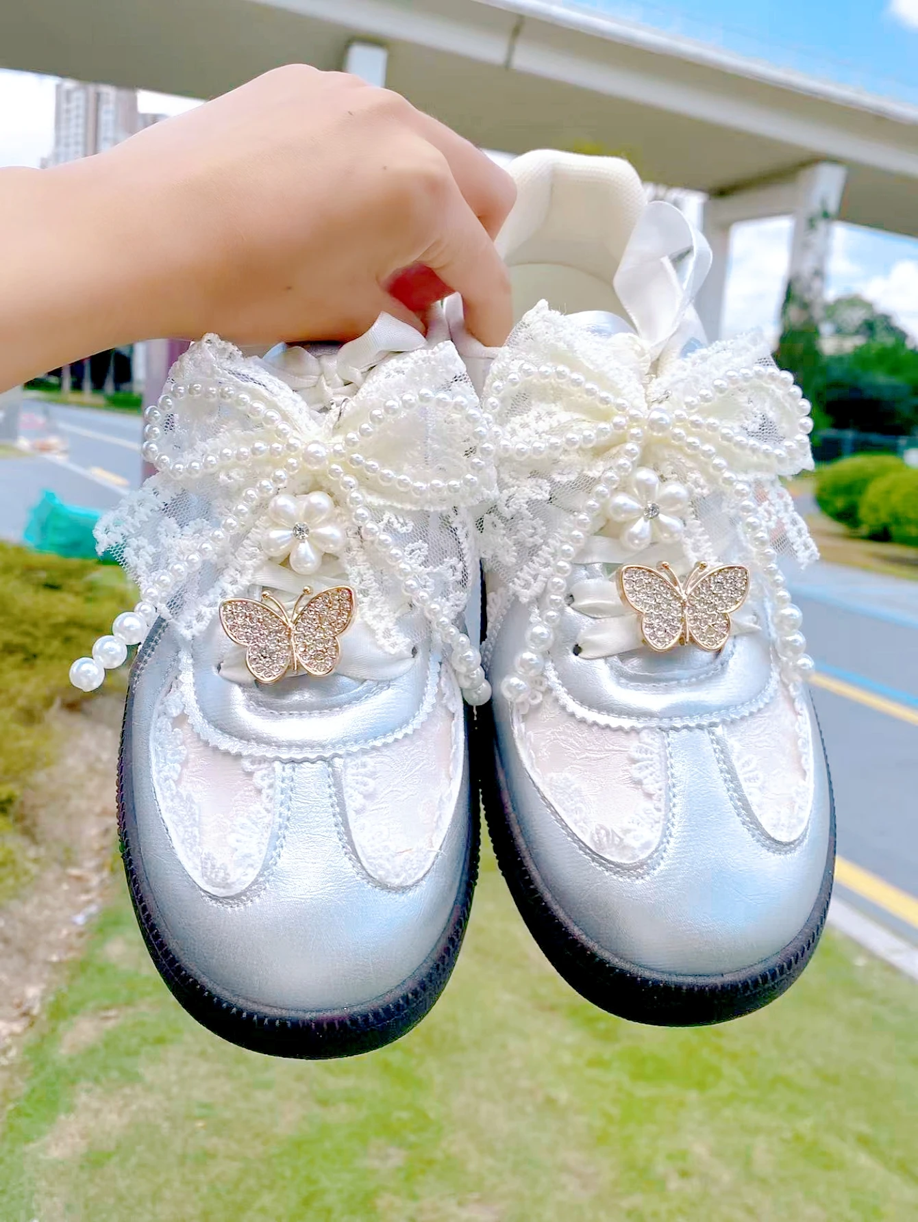 6 pieces of pearl bow rhinestone butterfly shoes decorations - DIY detachable shoe accessories, shoe decoration parts, holiday g