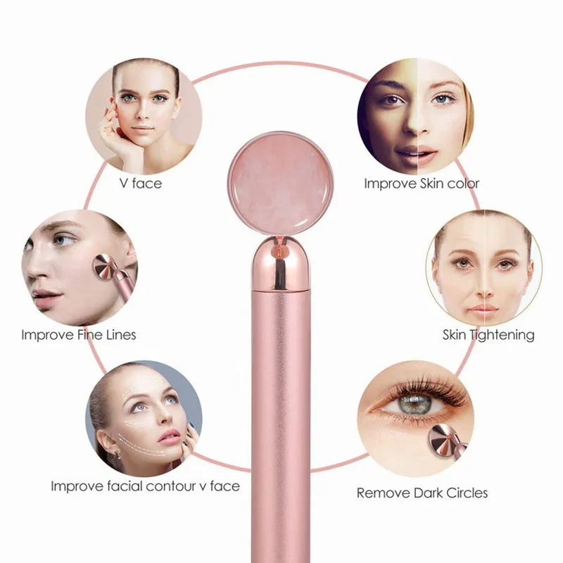 3 in 1 Electric Vibrating Facial Roller Massage Stainless Steel Crystal Jade Stone 3D Roller Face Massager Kit for Face Lifting